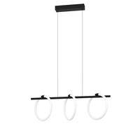 EGLO LED pendant lighting Caranacoa, 3 lamp ceiling light fitting, hanging lamp for dining and living room made of black metal with rings in white plastic, warm white