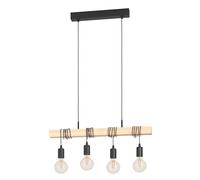 Eglo LED Pendant Lighting Townshend, 4-Light Vintage Hanging lamp for Dining Table, Wooden Ceiling Light Fitting Living Room, Light Wood and Black Steel, FSC, incl. E27 Light Bulb
