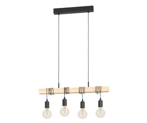 Eglo LED Pendant Lighting Townshend, 4-Light Vintage Hanging lamp for Dining Table, Wooden Ceiling Light Fitting Living Room, Light Wood and Black Steel, FSC, in 27 Light Bulb