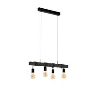 Eglo LED Pendant Lighting Townshend, 4-Light Vintage Style Hanging lamp Over Dining Table, Industrial, Dining Room Light Fixture, Black Wood and Steel, FSC, E27 Fitting