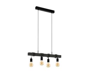 Eglo LED Pendant Lighting Townshend, 4-Light Vintage Style Hanging lamp Over Dining Table, Industrial, Dining Room Light Fixture, Black Wood and Steel, FSC, E27 Fitting