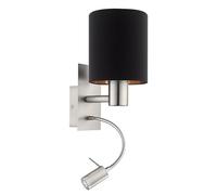 Eglo LED Wall Lamp Pasteri, 2-Flame Textile Wall Light, Material: Steel, Fabric, Colour: Matt Nickel, Black, Copper, Socket: E27, incl. Switch and Flexible Reading Light