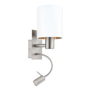 Eglo LED Wall Lamp Pasteri, 2-Light Textile Wall Light, Material: Steel, Fabric, Colour: Matt Nickel, White, Copper, Socket: E27, Including Switch and Flexible LED Reading Light