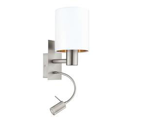 Eglo LED Wall Lamp Pasteri, 2-Light Textile Wall Light, Material: Steel, Fabric, Colour: Matt Nickel, White, Copper, Socket: E27, Including Switch and Flexible LED Reading Light