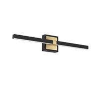 EGLO LED wall light Peguera, hallway and bathroom mirror lamp, minimalist lighting fixture made of black metal and brass, warm white, IP44, 60 cm