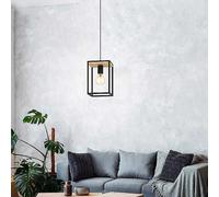 EGLO Libertad 1 Light Caged Black And Wooden Single Pendant Natural