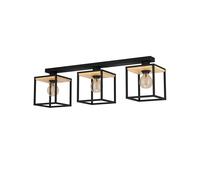 EGLO Ceiling Light Fixture Libertad, Elegant 3 lamp Lighting, Living Room lamp Made of Black Metal and Natural Wood, E27 Fitting
