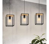 EGLO Libertad pendant light, length 88 cm, black/wood, 3-bulb.