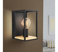 EGLO Indoor wall light Libertad, wall lamp made of black metal and natural wood, living room lighting fixture with switch, E27 socket