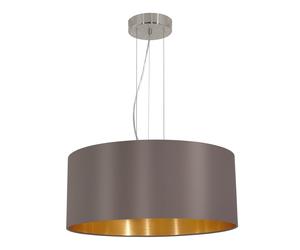 Eglo Lighting Eglo Maserlo Large 3 Light Ceiling Pendant In Satin Nickel Finish With Cappuccino Fabric Shade And Gold Lining