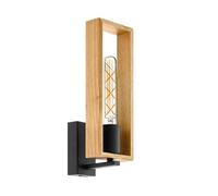 EGLO Littleton Vintage Wall Lamp, Industrial Design Wall Light, Black Steel and Brown Wood Retro Lighting, E27 Socket