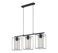 Eglo Loncino Smoke And Black Glass And Metal 3 Light Ceiling Fitting, (D) 74.5Cm