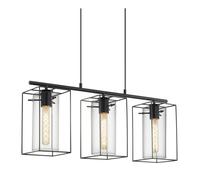 Eglo Loncino Pendant lamp, 3-Flame Vintage Pendant lamp, Hanging lamp Made of Steel, Colour: Black, Glass: Tinted Glass, Socket: E27, L: 74.5 cm/29.3