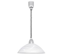 Eglo Lord 2 Height Adjustable Pendant Light, Classic Living Room and Kitchen Hanging lamp, matt Nickel and White Alabaster Glass E27 Socket