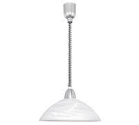 Eglo Lord 2 Height Adjustable Pendant Light, Classic Living Room and Kitchen Hanging lamp, matt Nickel and White Alabaster Glass E27 Socket