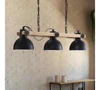 EGLO Hanging light Lubenham, black/light wood, length 90 cm, 5-bulb.