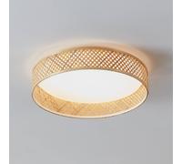 EGLO LED Ceiling light fitting Luppineria, wooden lamp with bamboo lamp shade, boho style light fixture made of natural wood and white plastic, flush mount living room lighting, warm white