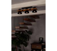 Eglo Ceiling Light Fixture Maccles, Ceiling lamp with 3 Shades, FSC100HB, Living Room and Hallway Lighting, Wood and Black Metal, E27 Socket, 30"