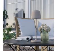 EGLO LED outdoor table lamp Mannera, touch dimmable side table light, wireless outside lighting, bedside lamp with USB port, sand coloured metal and white plastic, warm white, IP54