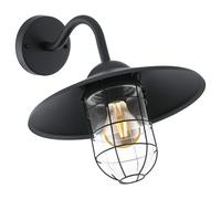 Eglo Melgoa Outdoor Wall Light, Black Galvanized Steel and Clear Glass Lantern, Porch Lamp, E27 Socket, IP44