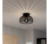 Eglo Ceiling Light Fixture Mogano 3, Flush-Mount Ceiling lamp in Monochrome Design, Black Metal Living Room and Hallway Lighting, E27 Socket, Ø 11 in