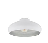 Eglo Mogano Vintage Flush Ceiling Light, Industrial Design White and Silver Steel Ceiling Lamp, Living Room, Kitchen, Hallway Lighting, E27 Socket