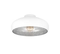 Eglo Mogano Vintage Flush Ceiling Light, Industrial Design White and Silver Steel Ceiling Lamp, Living Room, Kitchen, Hallway Lighting, E27 Socket
