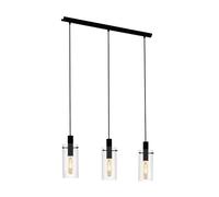 EGLO Montefino Pendant Light 3-Bulb Metal in Black and Clear Glass Dining Table Lamp Living Room Lamp Hanging with E27 Socket