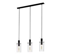 EGLO Montefino Pendant Light, 3-Bulb Modern Pendant Light Made of Metal in Black and Clear Glass, Dining Table Lamp, Living Room Lamp Hanging with E27 Socket
