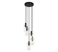 EGLO Montefino Pendant Light, 5-Bulb Pendant Light, Metal Pendant Light in Black and Clear Glass, Dining Table Lamp, Living Room Lamp, Hanging with E27 Socket