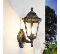 Eglo Navedo 1-Bulb Outdoor Wall Lamp, 6 Panel Lantern incl. Motion Detector, Made of Cast Aluminium and Glass, Colour: Black, Silver Patina, Socket: E27, IP44