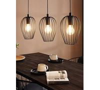 Eglo Newtown Vintage 3-Flame Pendant Lamp, Retro Black Steel Hanging Light, E27 Socket