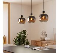 Eglo Pendant Lamp Oilella, 3-Light with Smoked Glass Above Dining Table, Hanging Ceiling Light in Metal Globe Black-Brown and Brass, E27 Fitting, L 95 cm