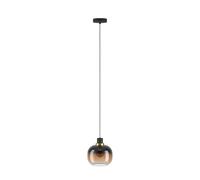 Eglo Oilella Pendant lamp, 1-Light Smoke Glass Above Dining Table, Hanging Metal Ceiling lamp with Globe in Black-Brown Brass, Light E27 Socket, Ø 19 cm