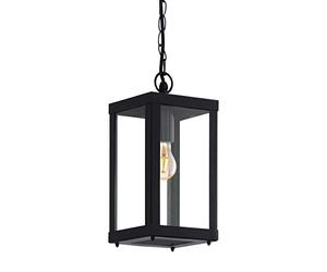 Eglo Outdoor Pendant Lighting Alamonte 1 | outside light fitting made of black galvanized steel and clear glass, industrial style porch lantern, E27 socket, IP44