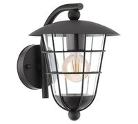 EGLO Outdoor Wall Lamp Pulfero, single-flame exterior light | wall light made of galvanized steel and plastic, colour: black, socket: E27, IP44