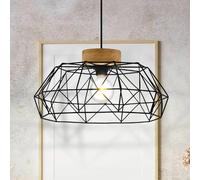 Eglo Pendant Lighting Padstow, Hanging lamp Vintage, Industrial, Retro Ceiling Light Made of Black Metal and Natural Wood, Dining Table lamp, FSC Certified, E27 Socket