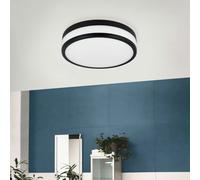 Eglo Palermo Led Glass/black Steel Flush Bathroom Ceiling Light