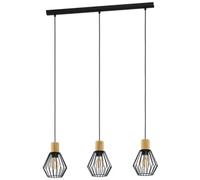 Eglo Pendant Lighting Palmorla, 3 Light Pendant lamp Vintage, Industrial, Retro Ceiling Light Made of Black Metal and Natural Wood, Dining Table lamp FSC Certified, E27 Socket