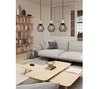 Eglo Pendant Lighting Palmorla, 3 Light Pendant lamp Vintage, Industrial, Retro Ceiling Light Made of Black Metal and Natural Wood, Dining Table lamp FSC Certified, E27 Socket