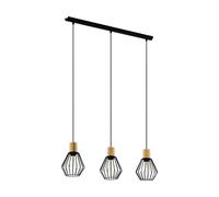 Eglo Pendant Lighting Palmorla, 3 Light Pendant lamp Vintage, Industrial, Retro Ceiling Light Made of Black Metal and Natural Wood, Dining Table lamp FSC Certified, E27 Socket
