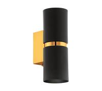 EGLO Passa LED Wall Light, 2-Bulb Wall Light, Wall Spotlight Indoor Made of Metal in Black and Gold, Living Room Lamp, Hallway Lamp with Up and Down Light, Round, GU10 Socket