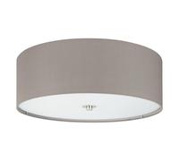Eglo Pasteri 3-Flame Textile Ceiling Light, Matt Nickel Steel, Taupe Fabric and Glass Round Ceiling-Mounted lamp, E27 Socket Ø: 47.5 cm/18.7 inches