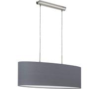 Eglo Pasteri Fabric Pendant Light, Steel and Fabric Oval Hanging Light Coloured in Matt Nickel and Grey, E27 Socket, L: 75 cm/29.5 inches