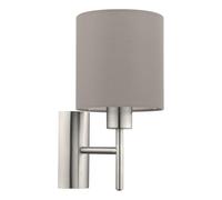 Eglo Pasteri Indoor wall Light, Nickel Matt Steel and Taupe Fabric Lamp