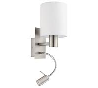 Eglo Pasteri LED wall Light, Nickel Matt Steel and White Fabric Wall Lamp