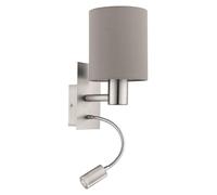 Eglo Pasteri Satin Nickel Metal And Fabric Wall Light With Integrated Led Adjustable Reading Light In Taupe Taupe One Size