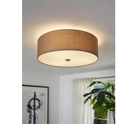 Eglo Pasteri Taupe Fabric Flush Ceiling Light, Cream