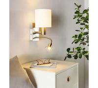 Eglo Pasteri White/satin Nickel Metal & Fabric Wall Light - Integrated Led Reading Light (D) 15Cm