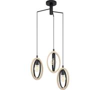 Eglo Pendant lamp Basildon, 3-Light Hanging lamp Vintage, Industrial, Retro, Made of Steel and Wood in Black, Natural, Dining Table lamp, Hanging